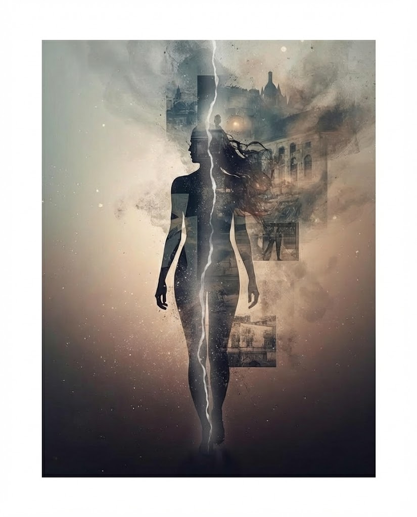 Mujer en escala de grises con gesto de introspección